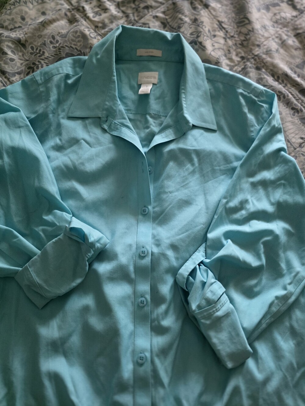 Chicos Classic  Button-Up Shirt in Light Teal